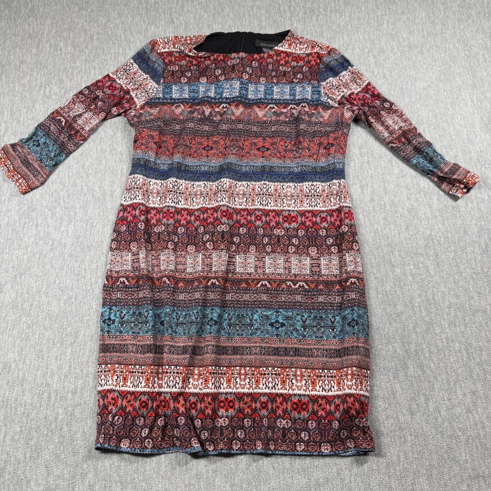 Karen Kane Dress Women M Multicolor Tribal Geometric Print Sheath 3/4 Sleeve Kni